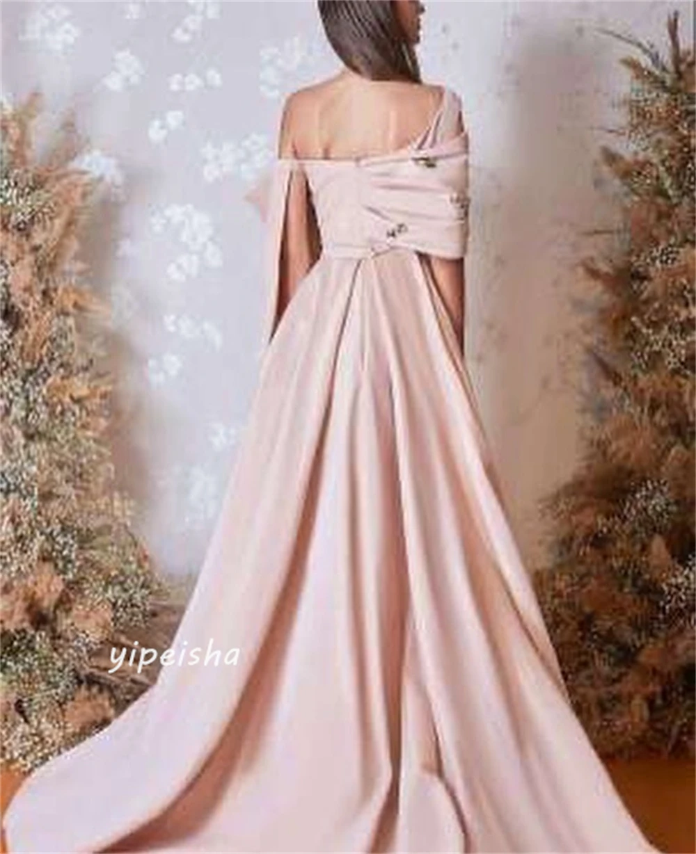 Robe trapèze de Noël à épaules dénudées personnalisée, robes longues, jersey perlé, drapé, plissé, occasion sur mesure