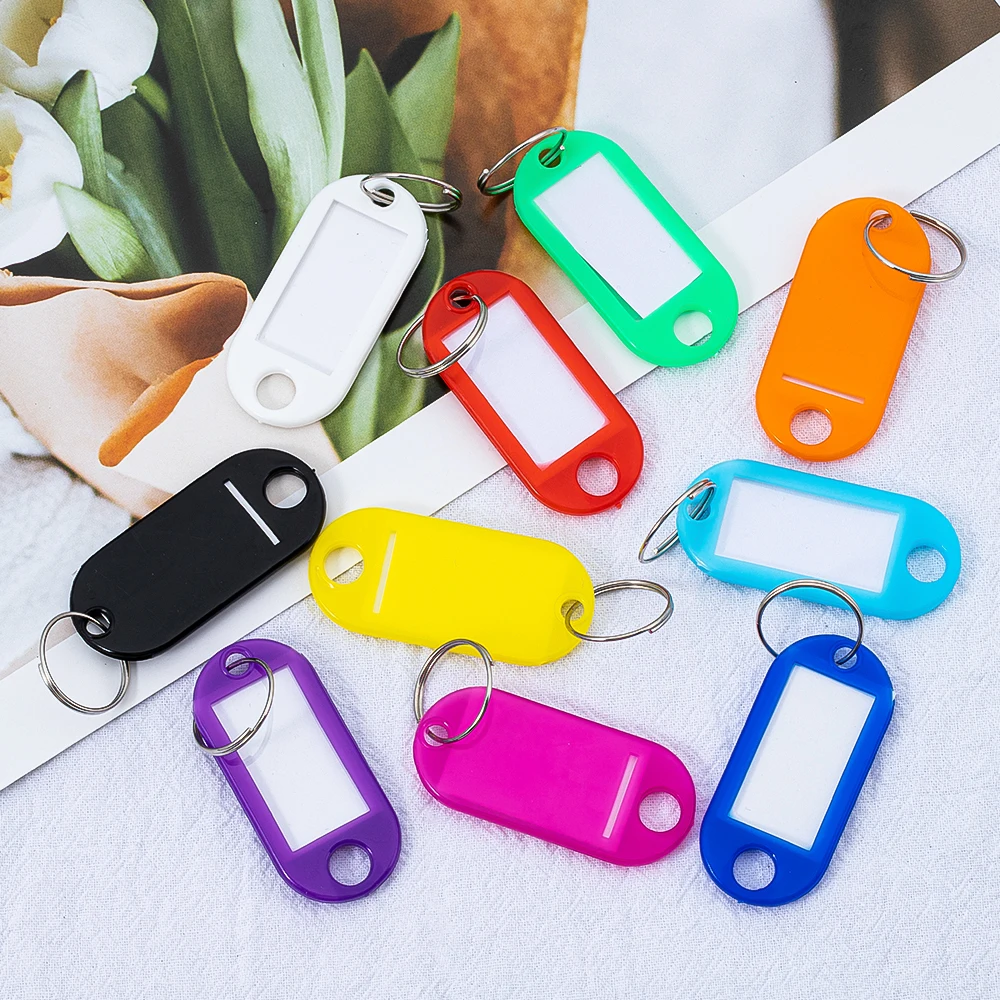 10pcs 50pcs Colourful Plastic Key Tags Writable With Jump Ring For Categorization For DIY Key Rings Number Name Luggage Tag