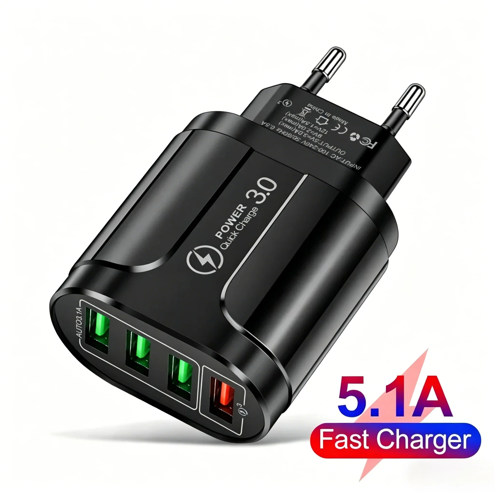 4 Ports USB Fast Charger Quick Charge 3.0 48W Wall Mobile Phone Fast Charging Adapter For iPhone Samsung Xiaomi Travel Charger
