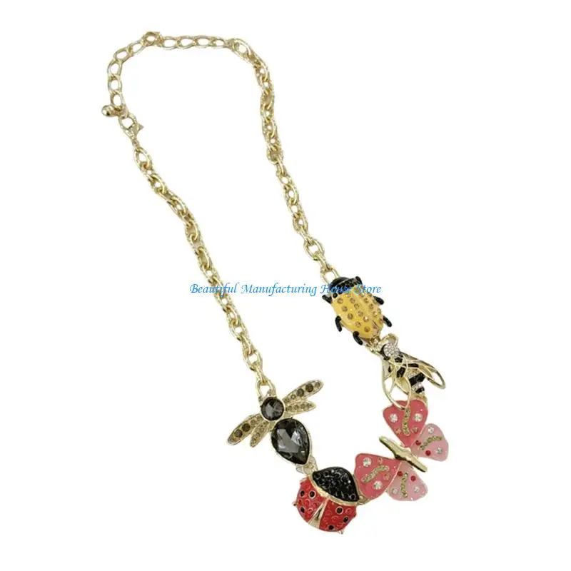 

E56A Retro Insect Necklace Colorful Butterfly Ladybugs Punk Jewelry for Women Girls