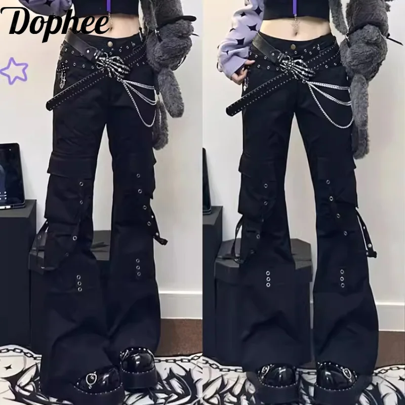 Dophee American Street Spice Girls Cargo Pants High Waist Women Flare Pants Spring Summer Subculture Y2k Casual Long Trousers