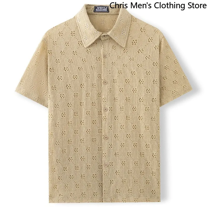 

High-quality Men's Hollowed-out Shirts, Short-sleeved Business Casual Shirts for Summer 2025, Light Luxury Workplace Mens Tops
