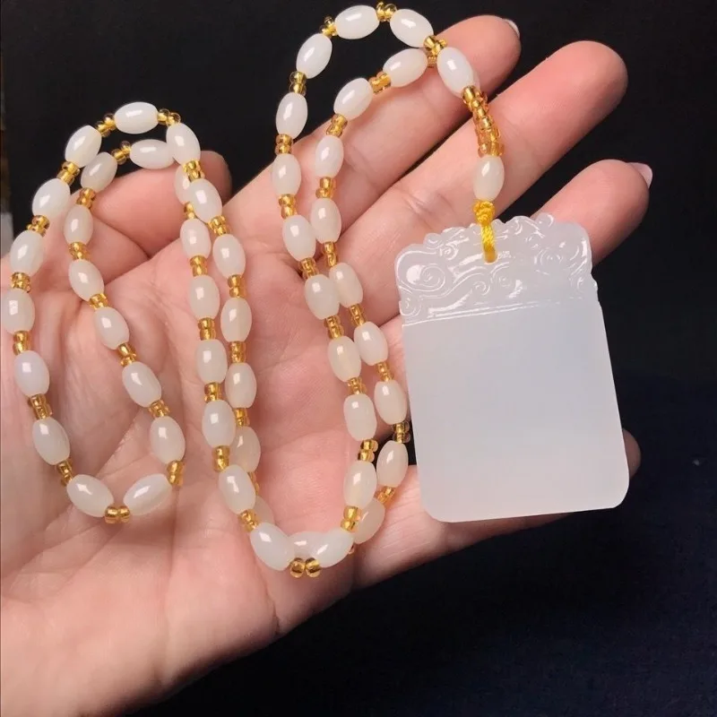 Sheep Fat White Jade Safety Pendant Can Be Worn By Both Men and Women with Jade Tags, Pendants, and Sculptors