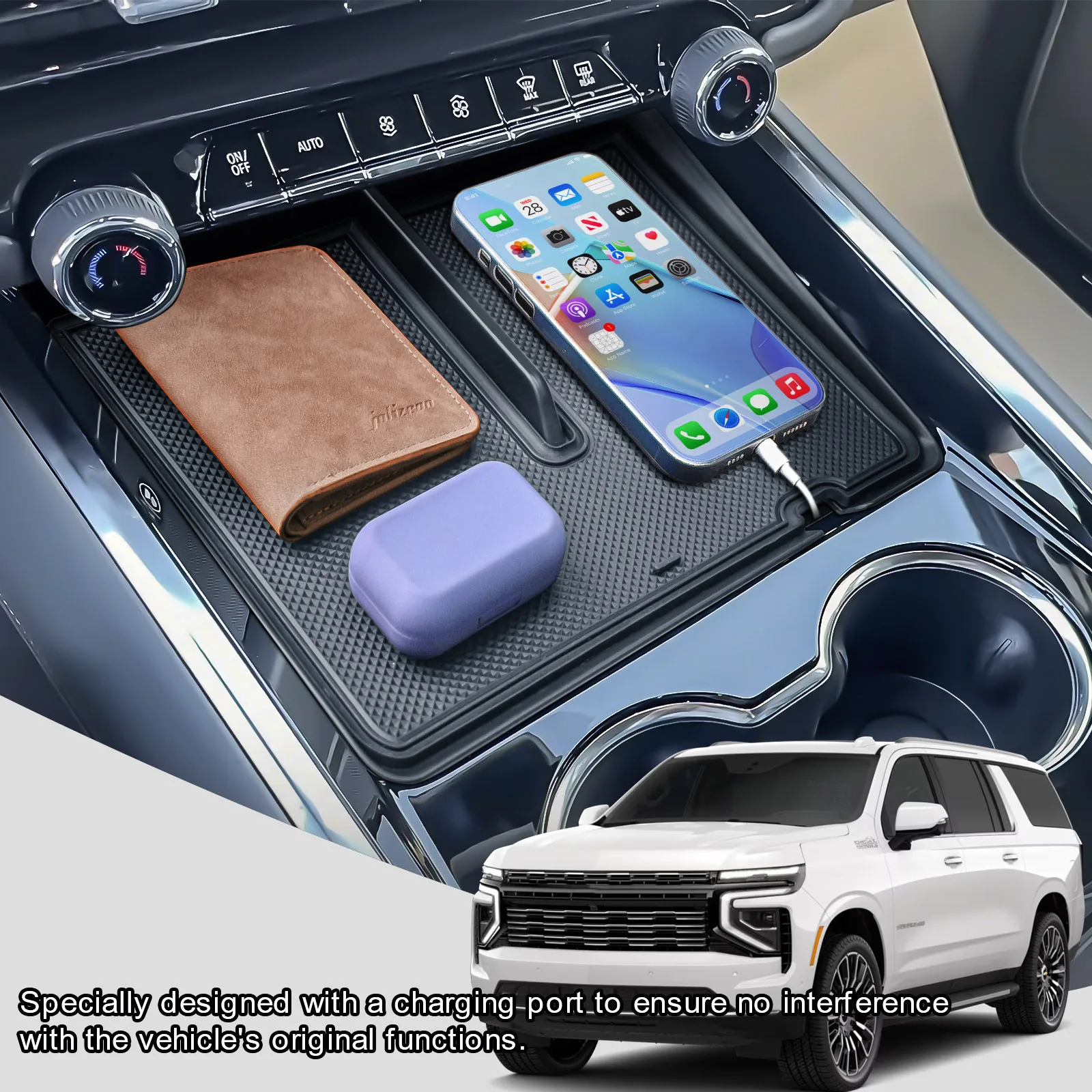 

Для Chevy Suburban/Tahoe 2024, органайзер для центральной консоли, подлокотник для средней консоли, автомобильный ящик для хранения, внутренний автомобильный поднос, аксессуары