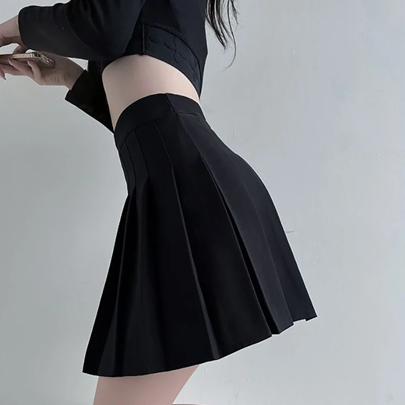 HOUZHOU Short Pleated Skirt Women Preppy Style High Waist A-line Sexy Cute Black Grey Mini Skirt Y2K Skort Casual School Uniform