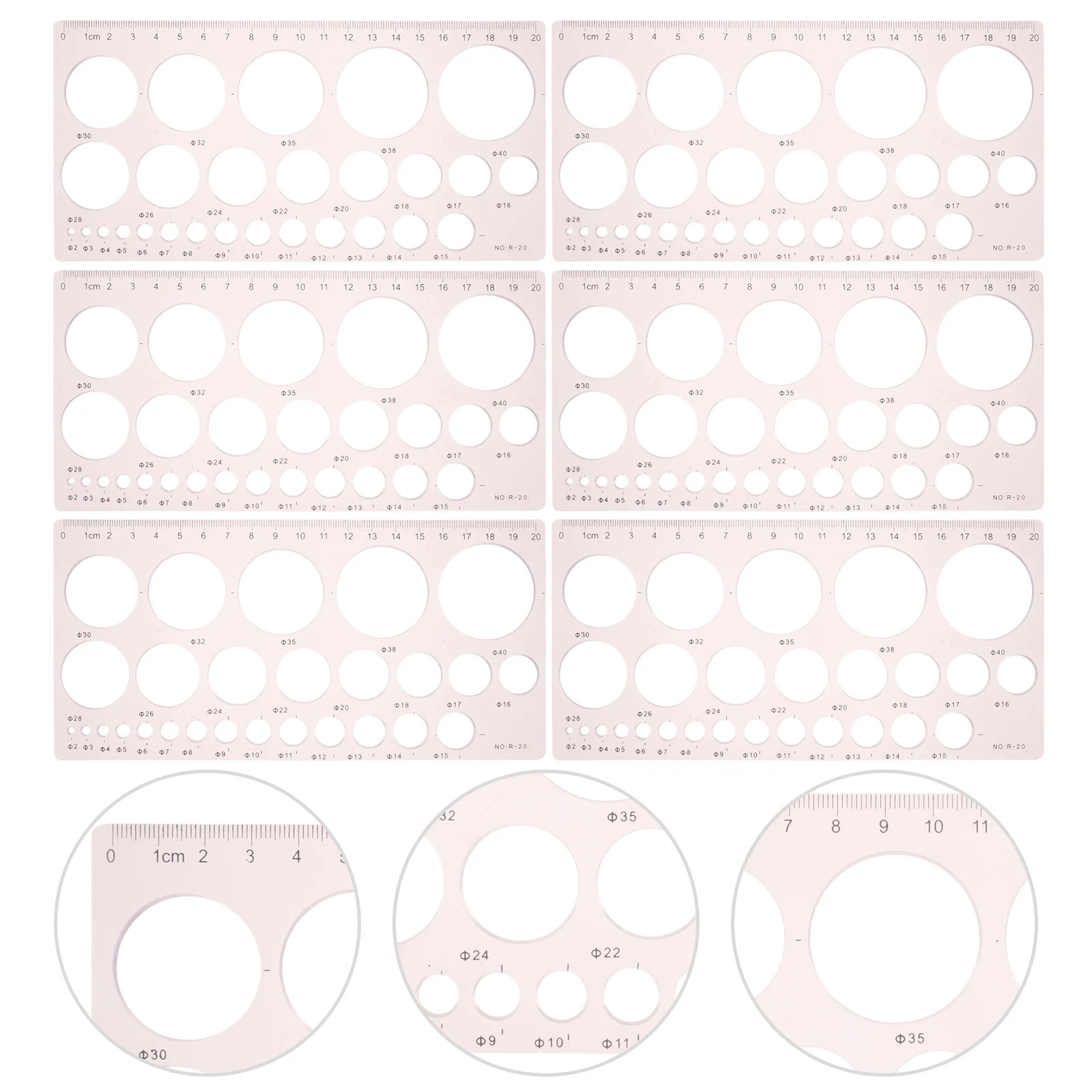 6Pcs 전문 드로잉 템플릿 눈금자는 학생을위한 다기능 측정 도구 교사 학생 드로잉 템플릿