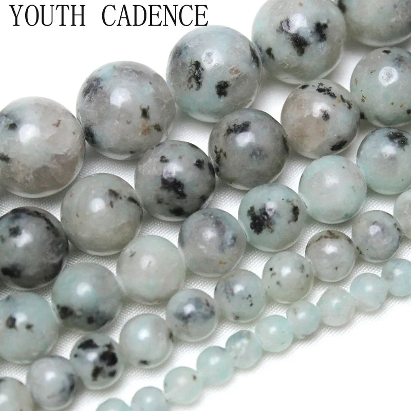 Natural Stone Beads Gray Blue Spot Jaspers Loose Spacer Round Beads For Jewelry Making DIY Charm Bracelet Accessories 4-12mm