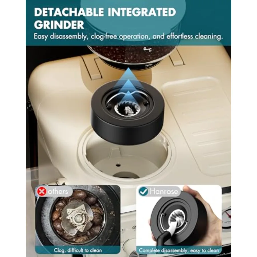 Máquina de café expreso profesional con molinillo incorporado y presión de 20 barras para uso doméstico, incluye espuma de leche, varita de vapor para Crafti