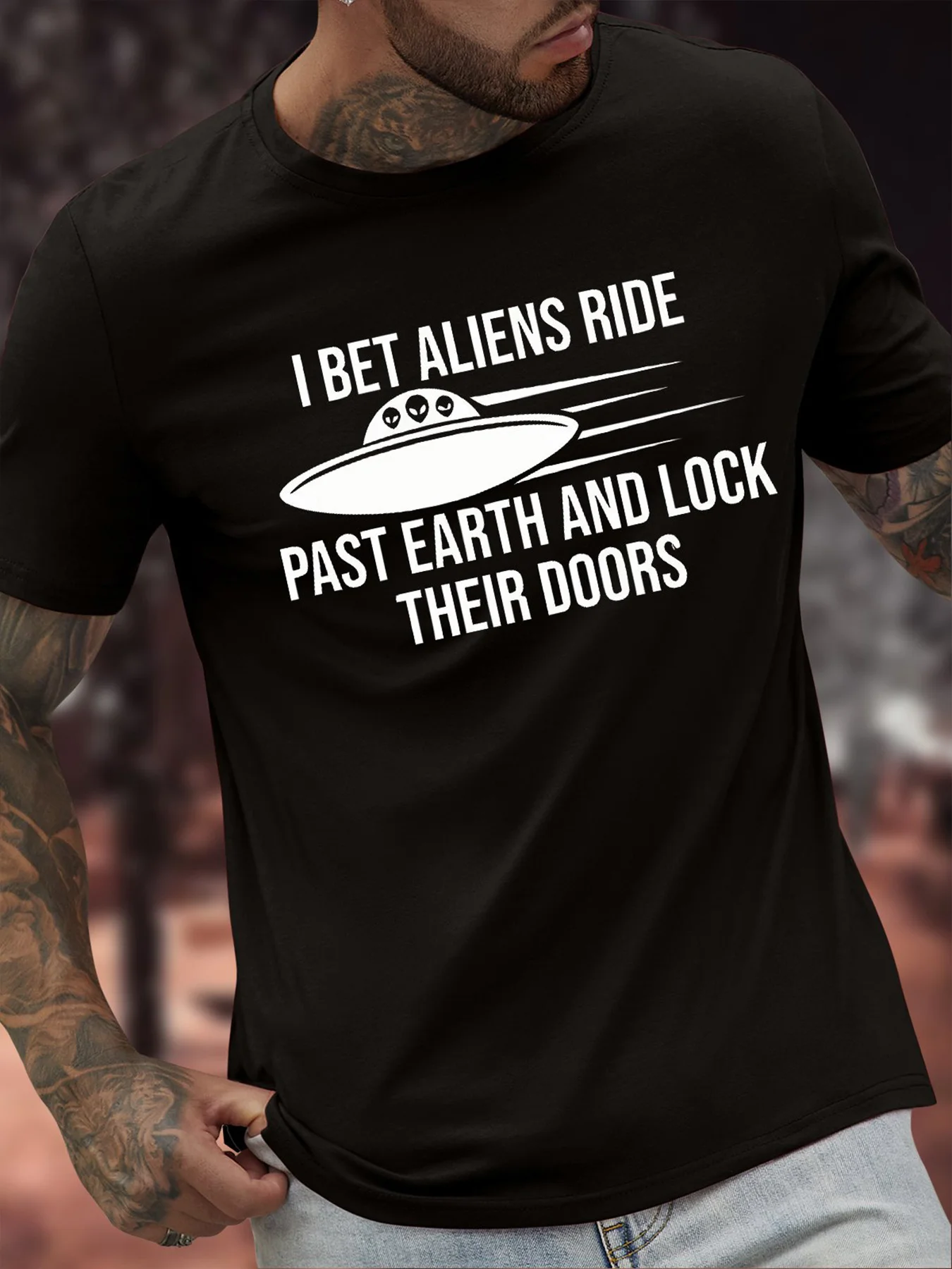 UFO Aliens T-Shirt Summer Men's Tracksuit Crew Neck Short Sleeve Tops Casual Breathable Sportswear Harajuku Fashion Streetwear