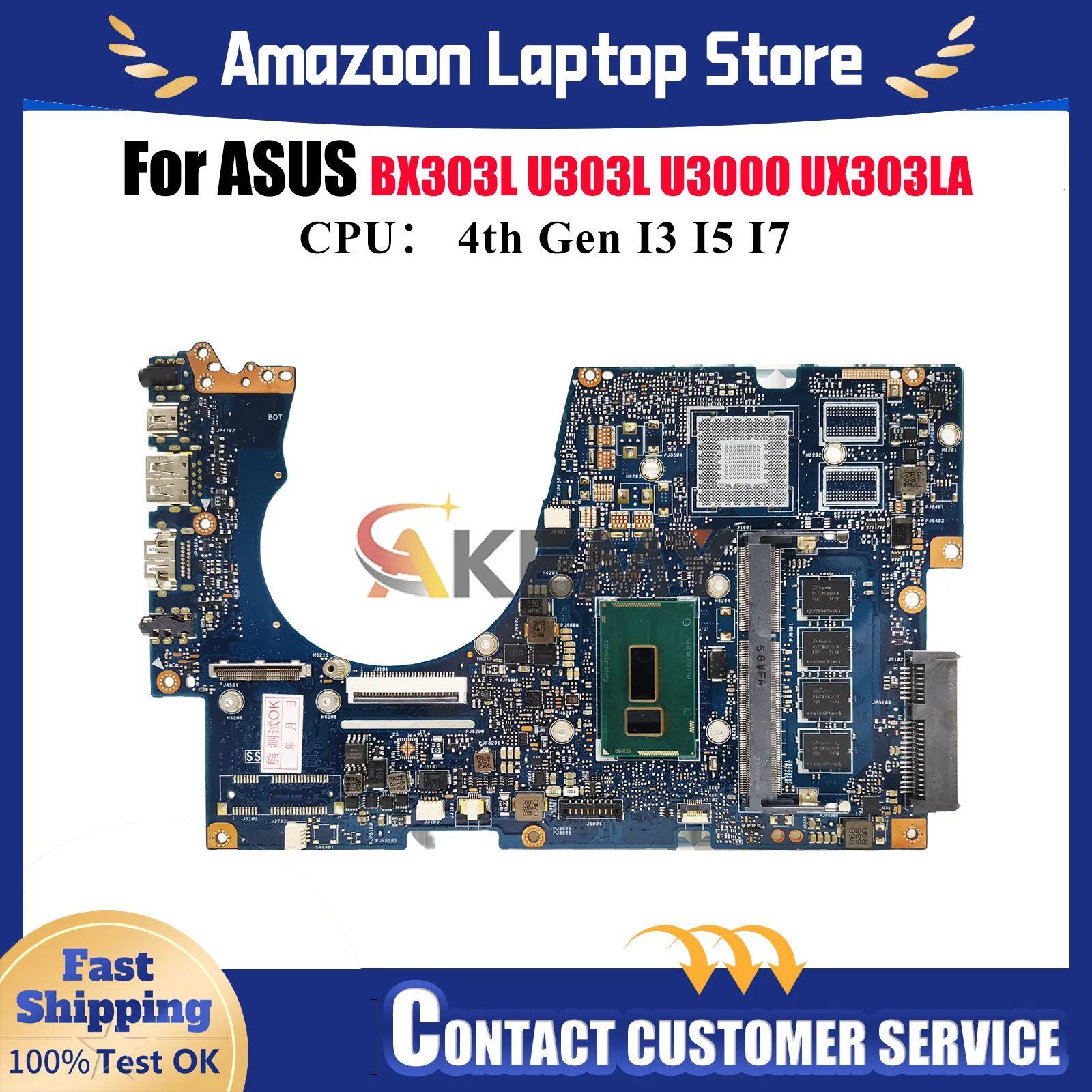 

UX303LA Laptop Motherboard For ASUS ZenBook UX303LNB U3000 UX303L BX303L UX303LN UX303LB U303L UX303LA Mainboard W/ I3 I5 I7 CPU