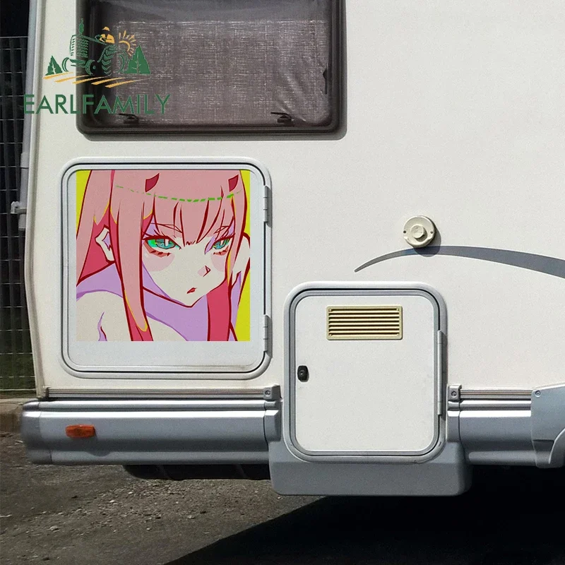 EARLFAMILY 43cm x 42.3cm For Zero Two Anime Car Stickers Vinyl Car Wrap Decal Personality Creative Campervan Sticker Decoration