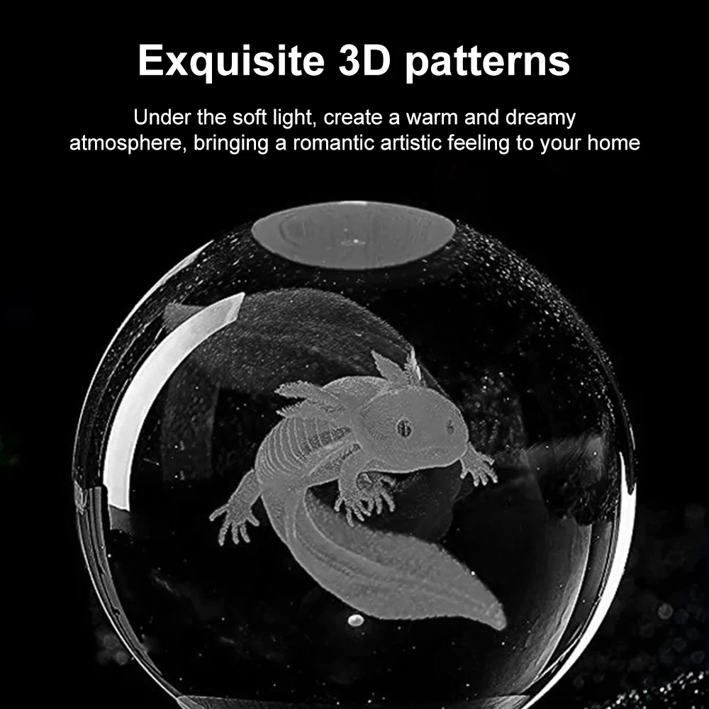 3D Salamander Crystal Ball Light Coloured Night Light 3D Carving Wooden Luminous Lamp Holder Small Ornaments Birthday Gift