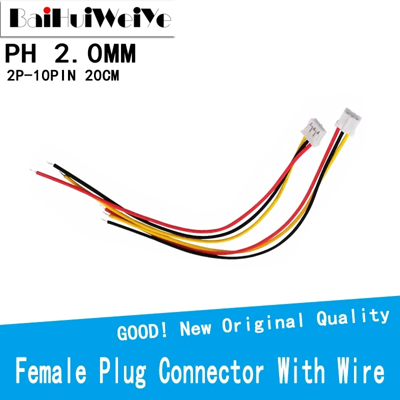 10PCS/Lot  JST PH 2.0 Single Female Plug Connector With Wire Cables 200mm 2P 3P 4P 5P 6P 7P 8P 10PIN 2.0MM PH 2.0 26AWG 20CM