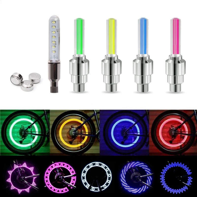 PHMAX Colorful Bike Tire Nozzle Light Wheel Spoke Light IP55 Waterproof LED Tyre Valve Tire Flash Lights Warning Cycling Lamp