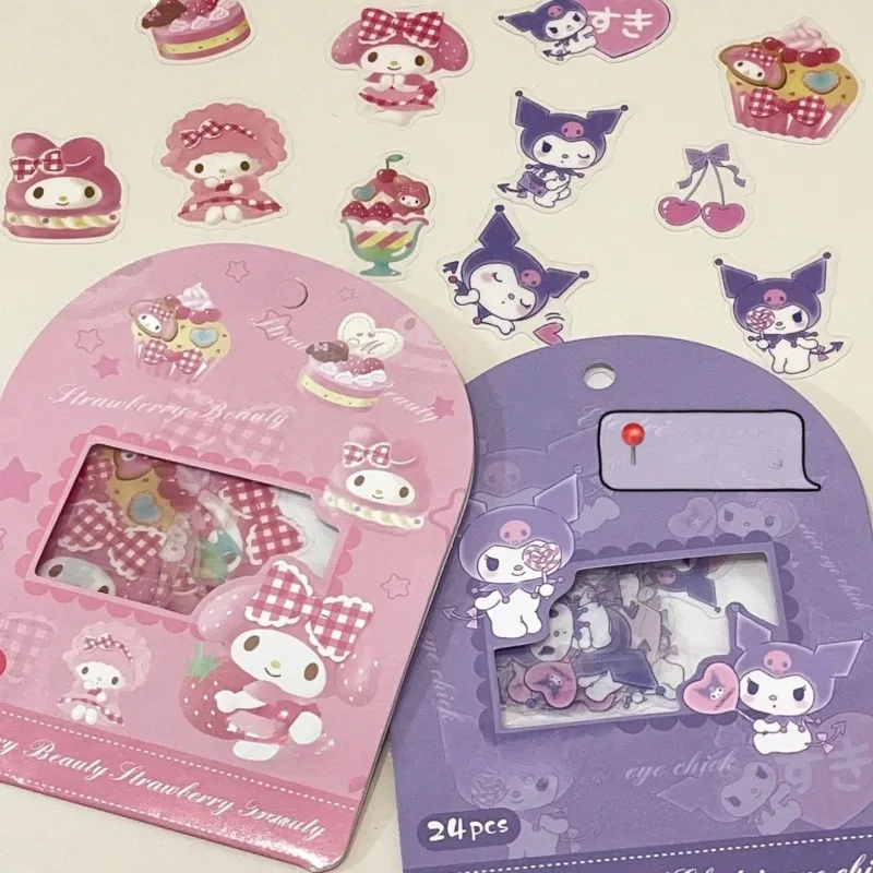 24PCS Sanrio Cartoon Cute HelloKitty Cinnamoroll Stickers Cell Phone Case Mug Luggage Guitar Decorative Stickers Wholesale