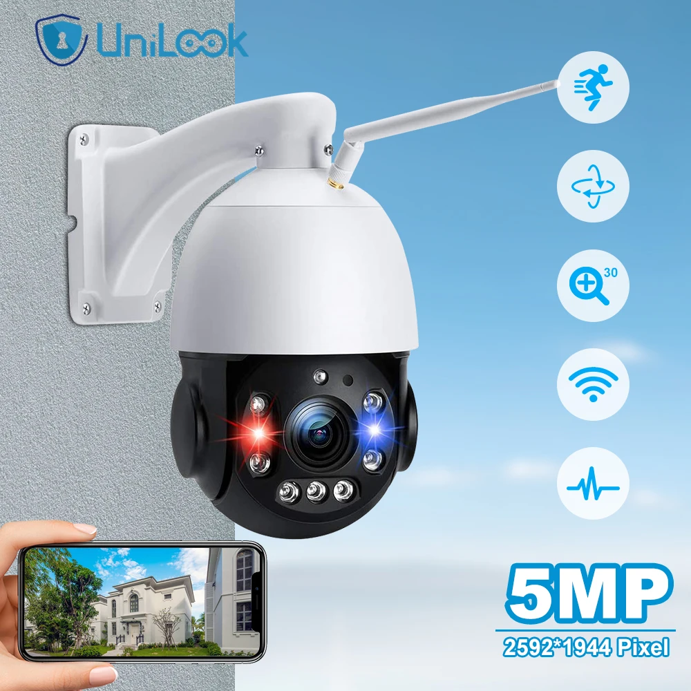 

UniLook PTZ IP Camera WiFi 5MP AI Auto Tracking 30X Zoom Wireless CCTV Camera Speed Dome Outdoor Two-way Audio IR 150m CamHi APP