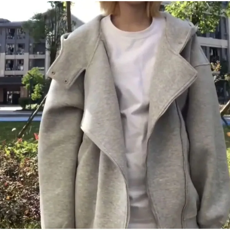

Irregular Double Zipper Relaxed Hooded Sweatshirt for Women, for Casual Outerwear in Street Style