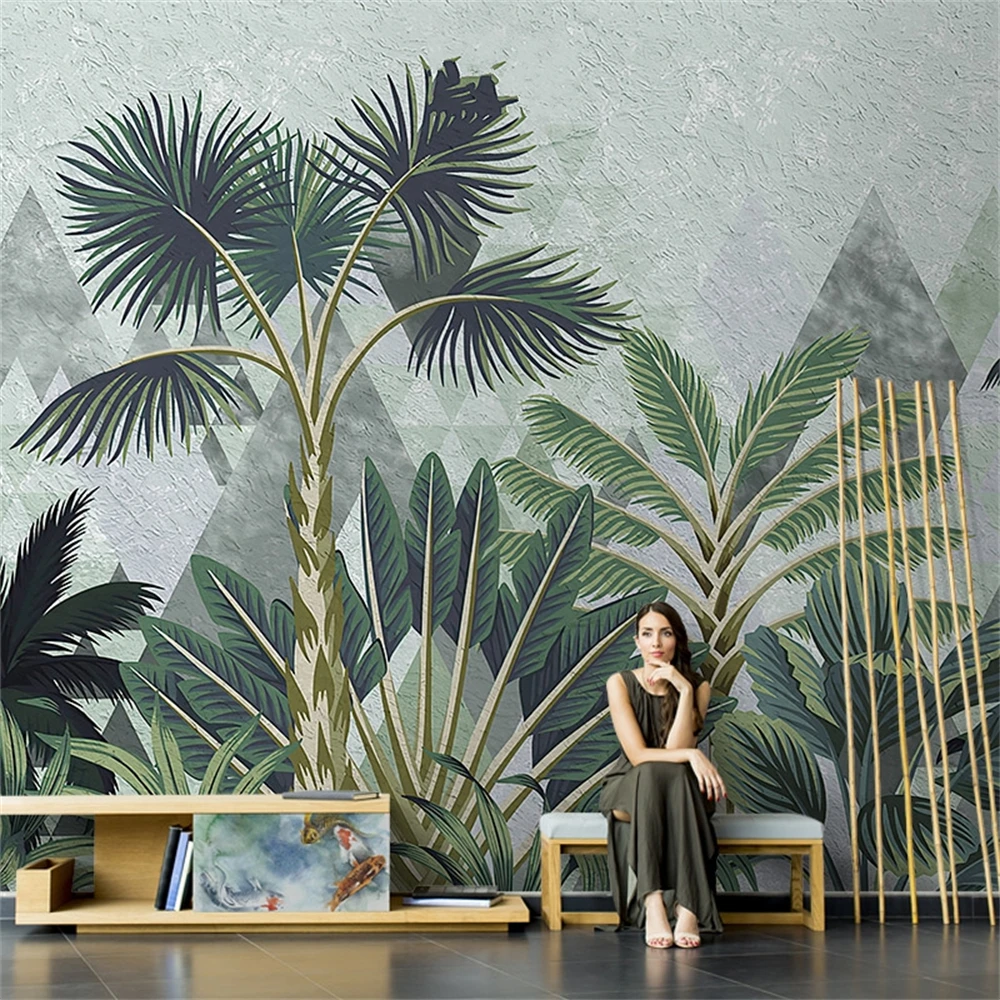 

Custom Southeast Asia tropical rainforest palm tree wallpaper for living room dining room background mural wall paper bedroom 3