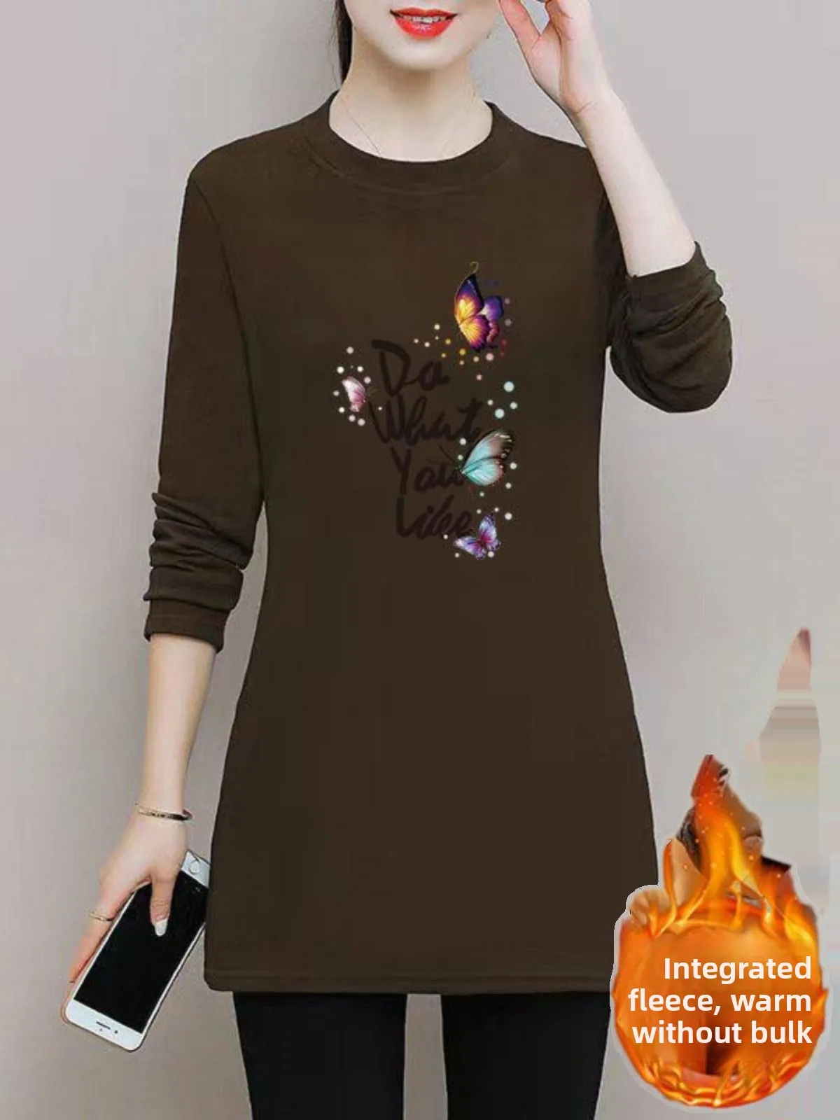 

Thiened Fce Long Sve Base irt женское осенне-зимнее теплое платье большого размера Materni, круглое платье из неолона