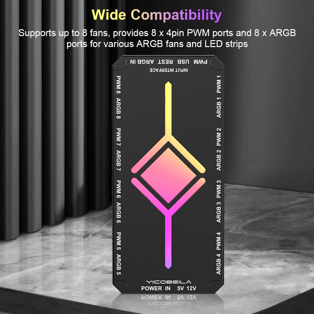 5V 3PIN ARGB 4PIN PWM HUB Computer Case Lighting Synchronous Bottom SATA Power Supply ARGB/PWM Hub Controller for PC Case Fan