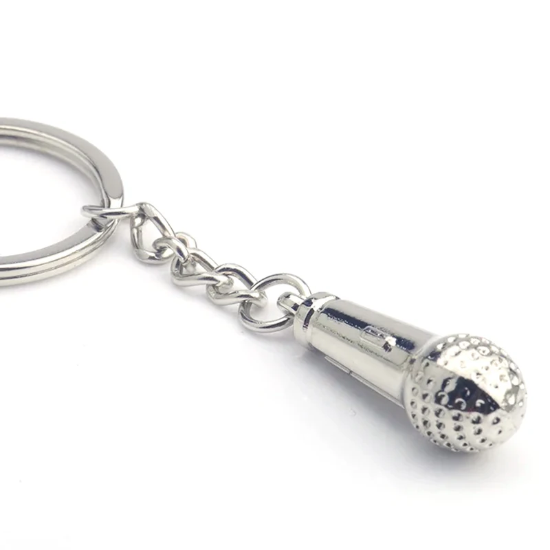 Creative Music Microphone Metal Car Keychain Man Women Bag Pendant Car Key Ring Birthday Gift