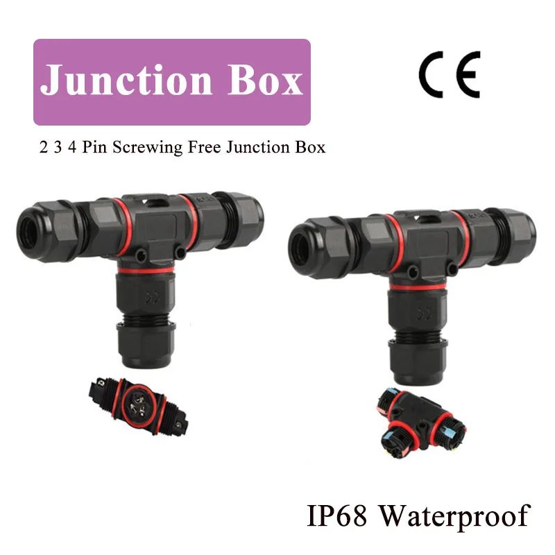 T type IP68 Waterproof Junction Box Three Way Power Connector Outdoor Led Light Power Box Tee Quick Screw Lock Wire Connectors