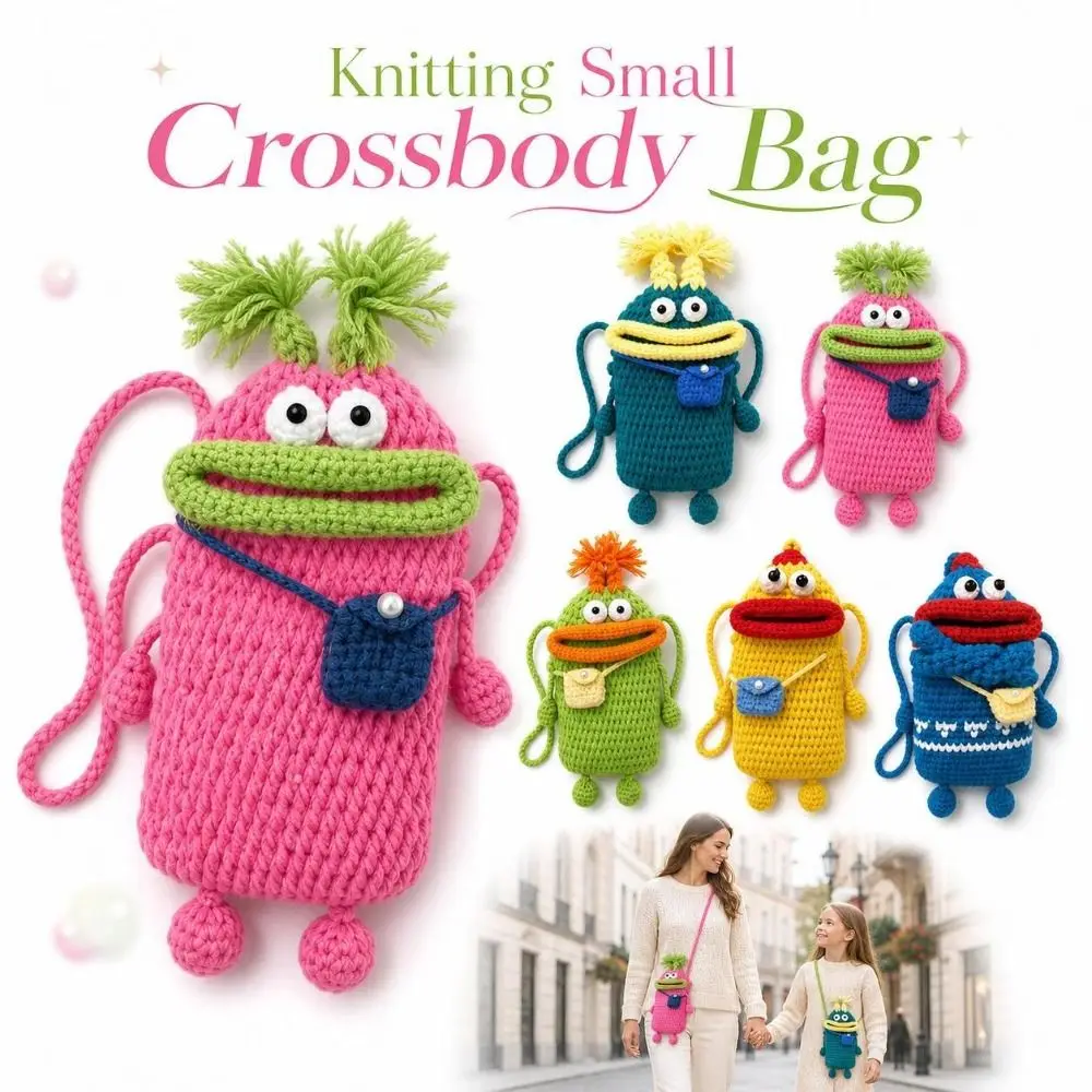 Cute Knitting Small Crossbody Bag Handmade Crochet Shoulder Coin Purse Big Mouth Funny Phone Bag Women,Children