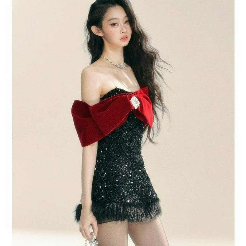 

Осень/зима 2026, модное вечернее сексуальное облегающее бедра короткая юбка на одно плечо, элегантное французское женское платье с блестками