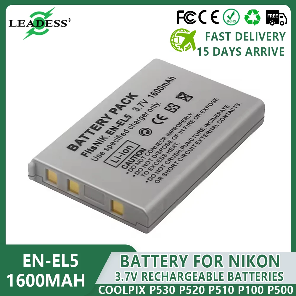 ENEL5 Camera Battery 1600mAh Rechargeable Batteries EN-EL5 EL5 for Nikon Coolpix P530 P520 P510 P100 P500 P5000 P5100 P6000 3700