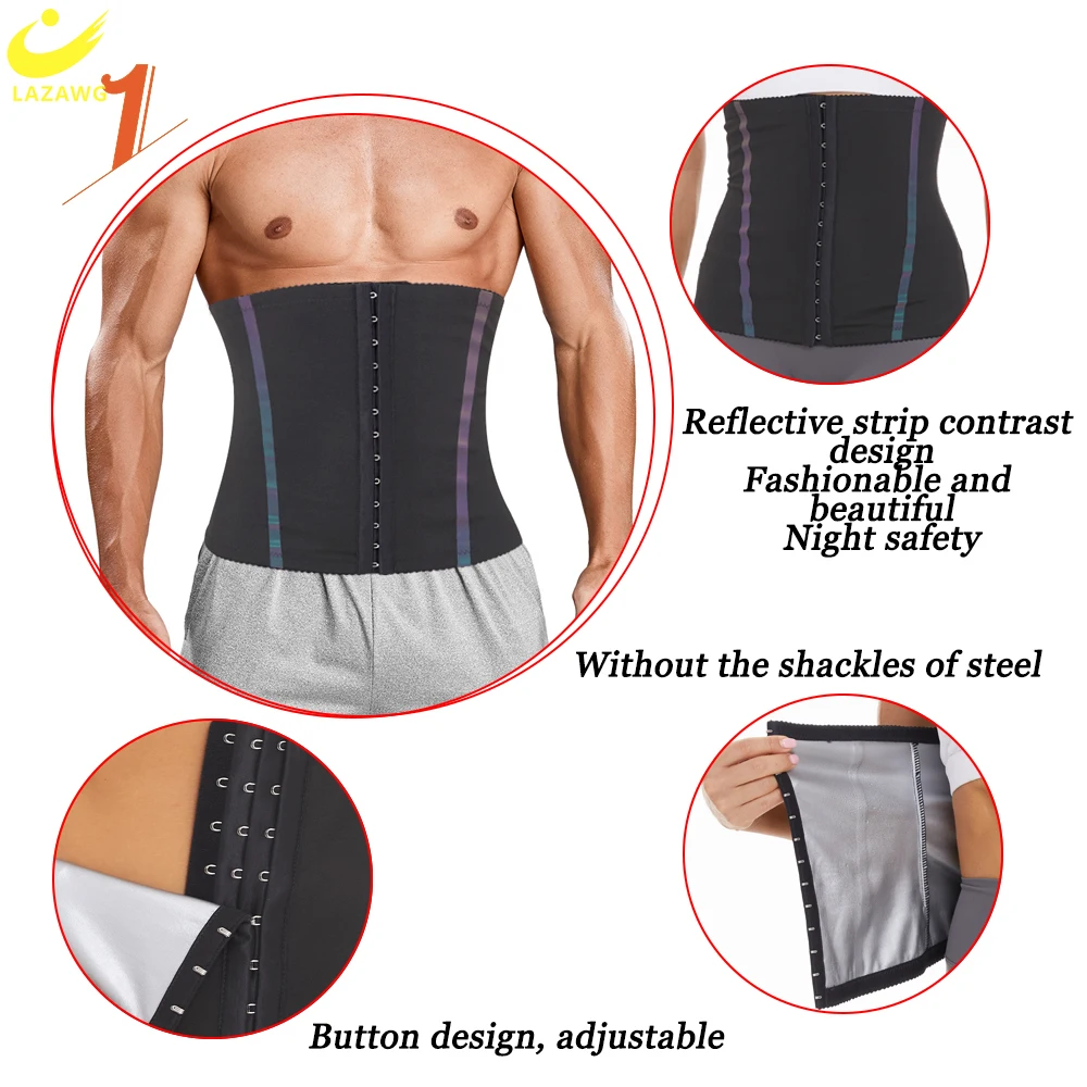 LAZAWG Men Waist Trainer Belt Waist Trimmer Weight Loss Tummy Band Sweat Corset Belly Girdles Body Shaper Fat Burner Slimming