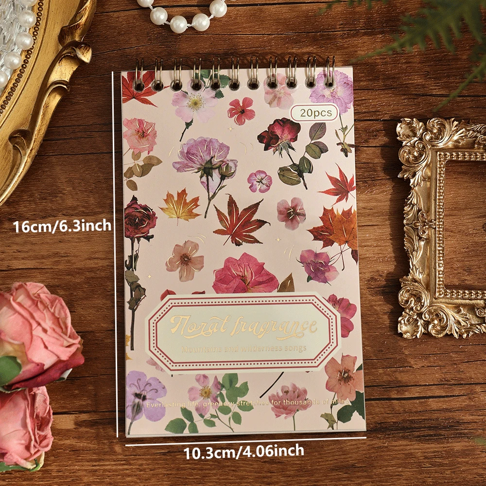 20 sheets Vintage Plant Flower PET Scrapbooking Sticker Coil Book Transparent Waterproof Decorative Aesthetic Stickers