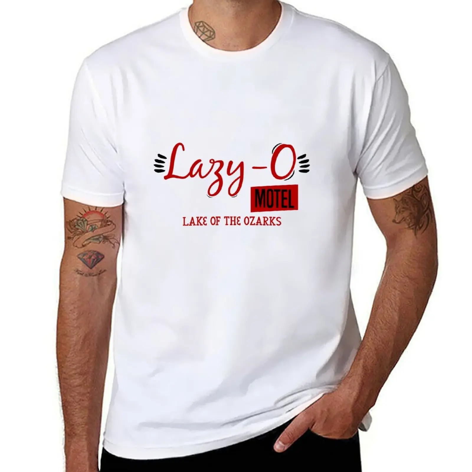 

Funny LAZY-O-MOTEL LAKE OF THE OZARKS 2022 RED AND BLACK T-Shirt printed t shirts for man man t shirt graphic T-Shirt
