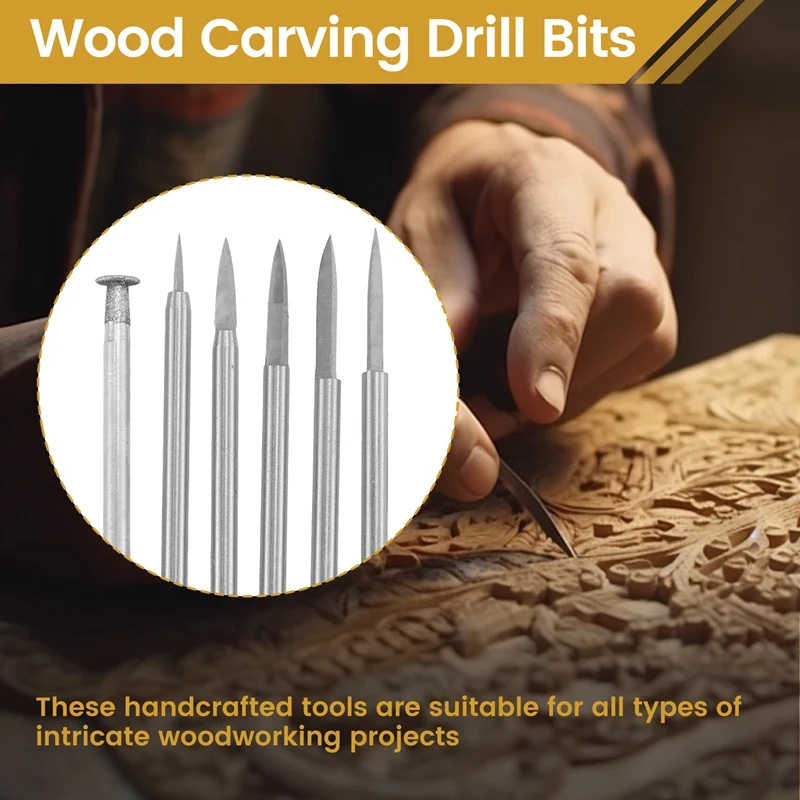 Wood Carving Drill Bits Set For Rotary Tool 6Pcs Engraving Drill Accessories Bit Wood Crafts Grinding Tool 3Mm