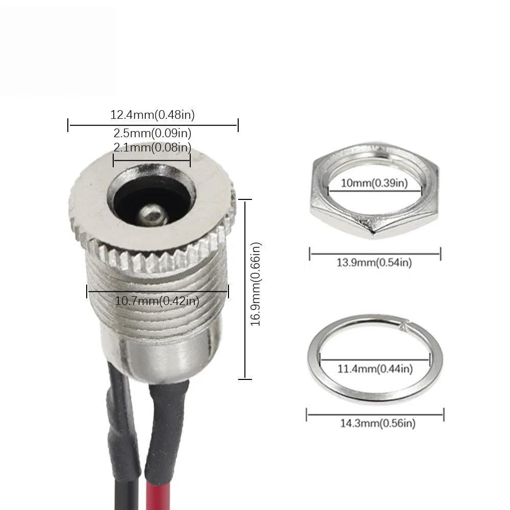 1PCS DC099 5.5 x 2.1mm 5.5 x 2.5mm DC Power Socket Threaded Female Connector Adapter With 20AWG Cable Wires DC-099 10CM 20CM