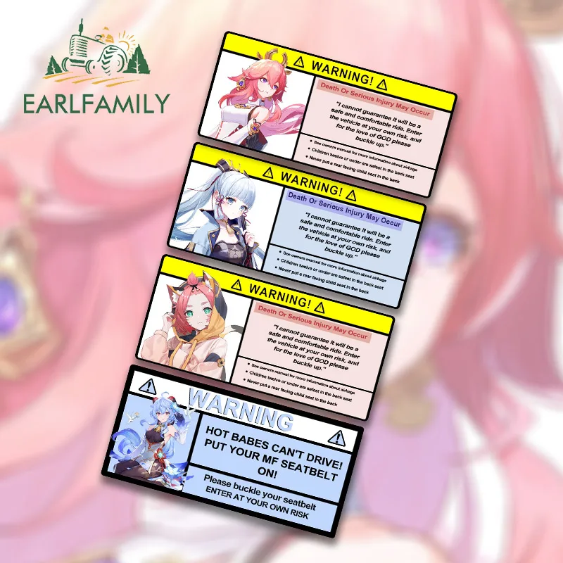 

EARLFAMILY 13cm for Genshin Impact Warning Car Stickers Vinyl Motorcycle Car Accessories Decal Laptop Funny Anime Waterproof