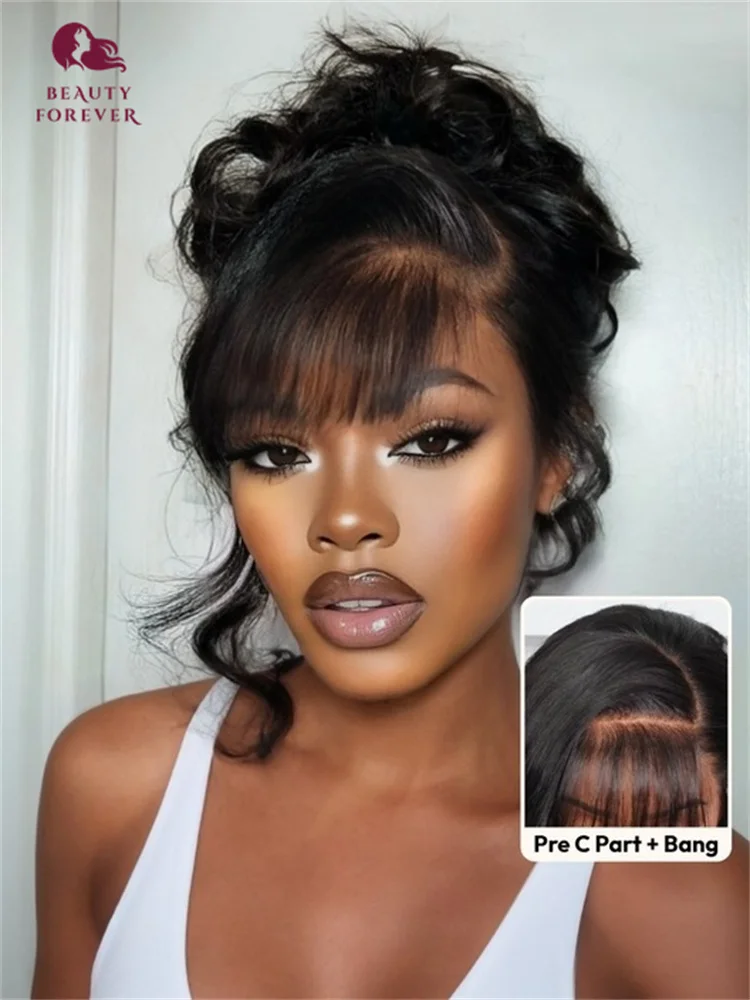 

Beautyforever 13x4 Ear to Ear Lace Frontal Human Hair Wig with Vintage Air Bangs Bye Bye Knots 3.0 Drawstring Glueless Wig 180%