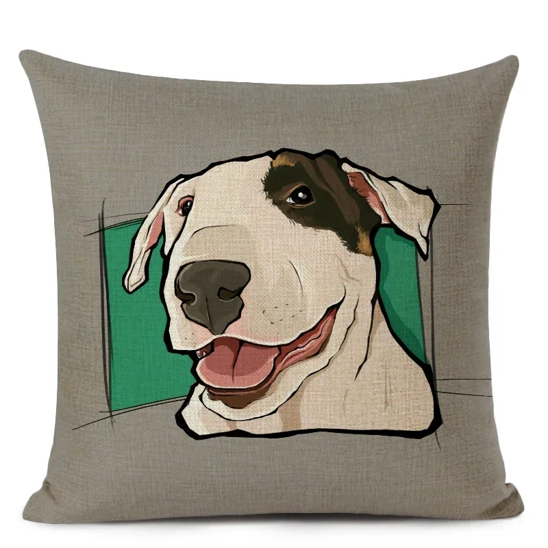 Bull Terrier Cushion Cover Cute Dog Printed Linen Pillows Cover Car Sofa Decorative Pillowcase Home Decor Case 45x45cm