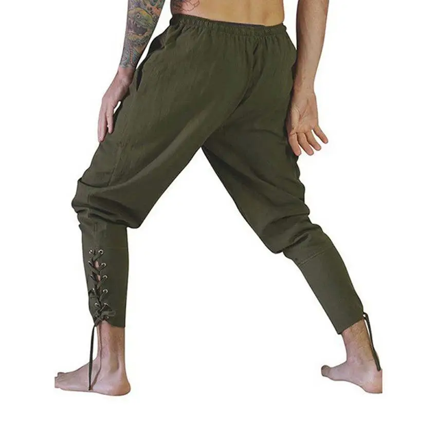 Pirate Pant Viking Costume for Men Renaissance Medieval Pants Drawstring Shorts Halloween Costume Adult Cosplay