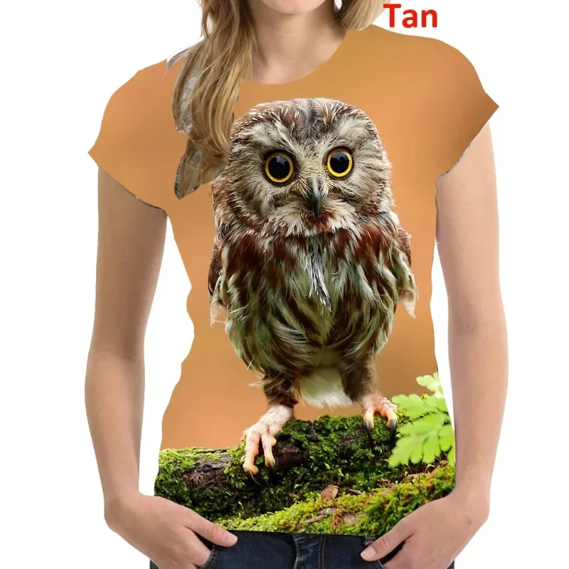 Fashion Women Clothing New Owl 3D Print T-shirt Street Casual Unisex Oversized T Shirt Harajuku Street Round Neck Short Sleeve