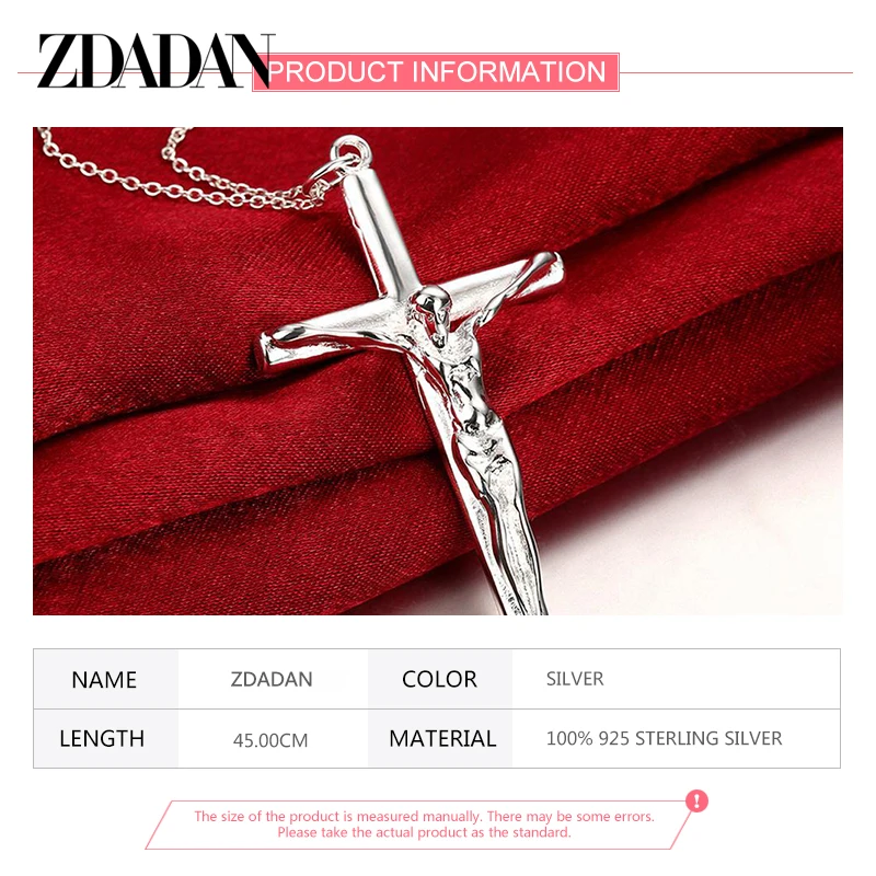 ZDADAN-925 Sterling Silver Colar Cruz para Homens e Mulheres, Corrente, Jóias Da Moda, Presente De Festa