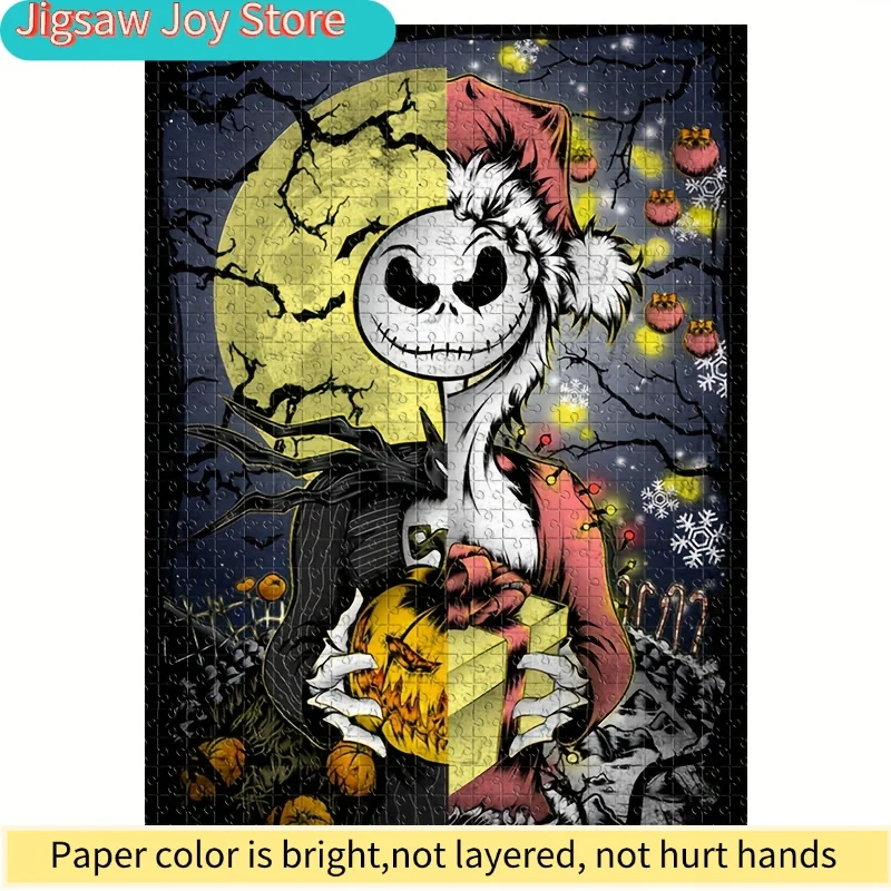 

1000pcs Puzzle Featuring Halloween Night, Jack Skellington, Santa Claus, And a Skull Pumpkin Lantern. This Wall-Hangable Puzzl