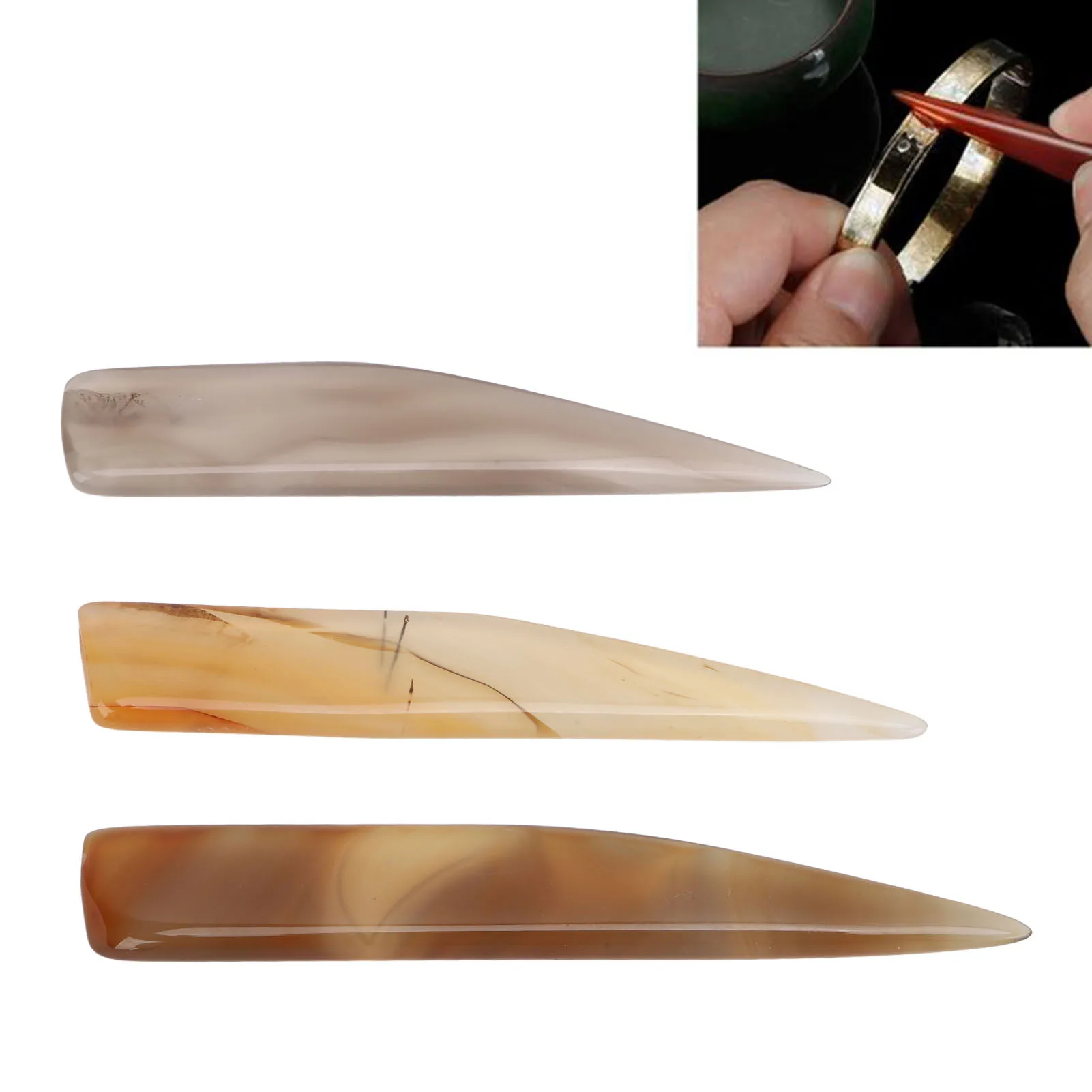 Agate Burnisher Hand Jewelry Goldsmith Tool Professional Agate Craft Polishing Tool for Gold Silver Copper Gray