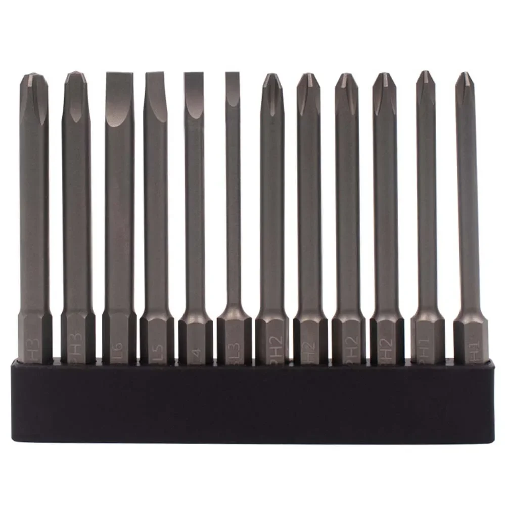 12pcs 75mm Magnetic Screwdriver Bit Set Magnetic Tip 1/4inch Screwdriver Electric Screwdriver Tool PH3 PH2 PH1 SL6 SL5 SL4 SL3
