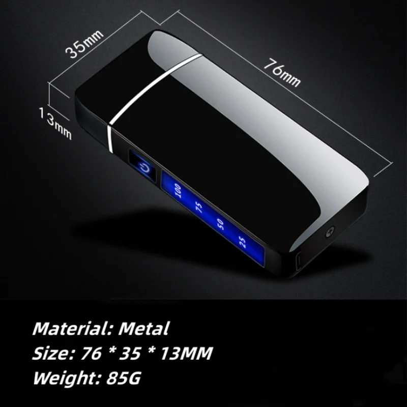 Metal Electric Windproof Double Arc Pulse Flameless Lighter Plasma USB Charging Lighter Touch Sensing Digital Power Display Blue