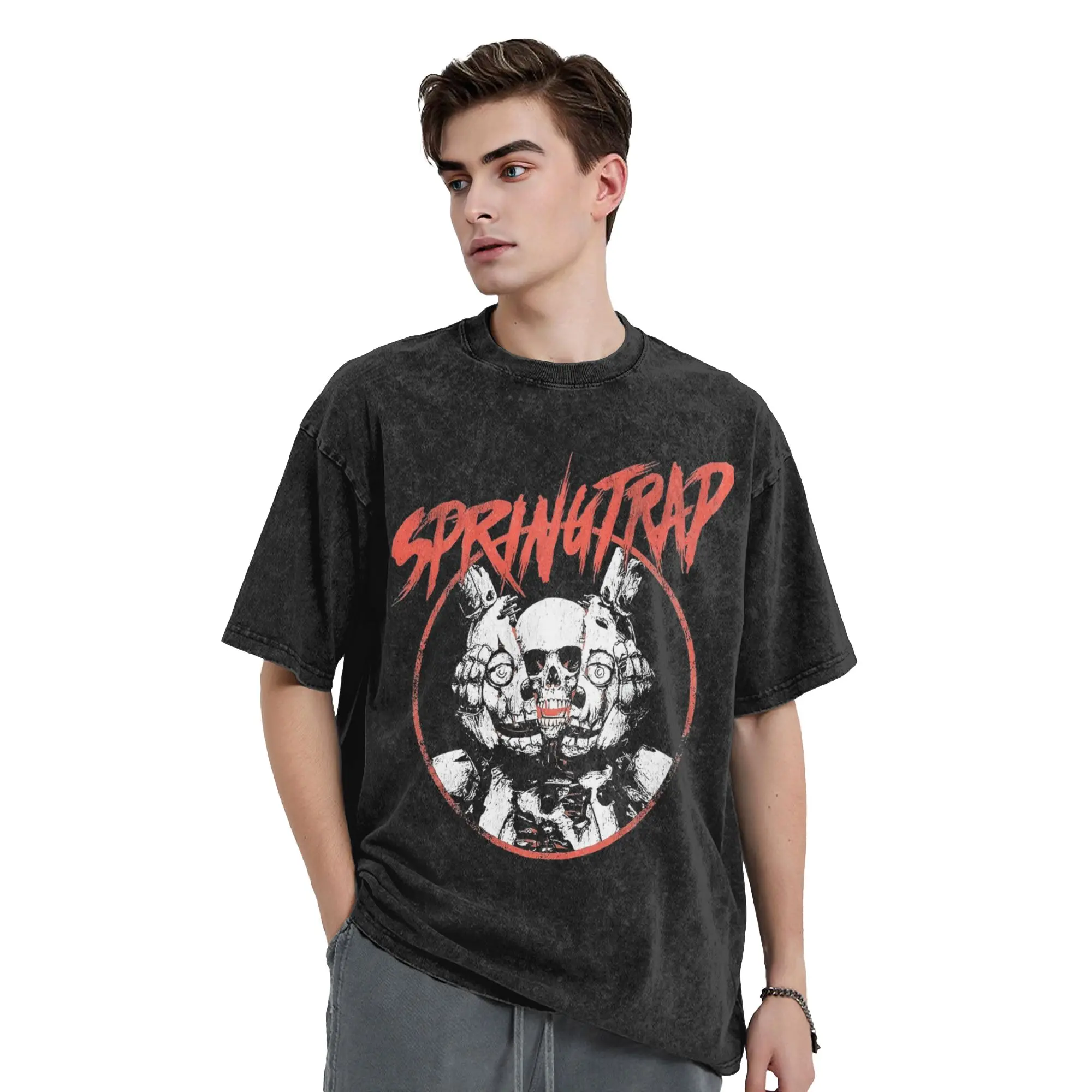 

Футболка FNAF At Freddys Springtrap в стиле хип-хоп, стираная футболка в стиле Харадзюку с короткими рукавами, винтажные мужские и женские топы, уличная одежда, летние футболки