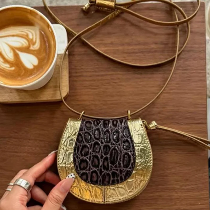 Crocodile Embossed Crossbody Bag Brand Retro Leopard Print Saddle Bag Women's Fashion Luxury Shoulder Bag Small Coin Purse view 6