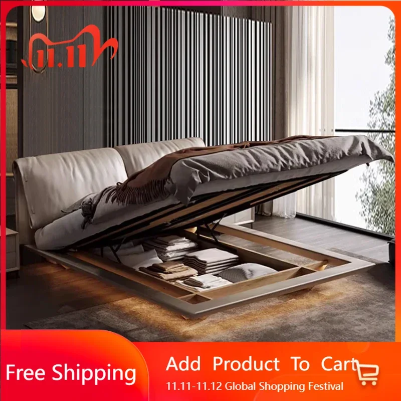 

Sleeping King Leather Double Bed Modern Wooden Soft Luxury Storage Double Beds Pliable White Double Muebles Hotel Furniture