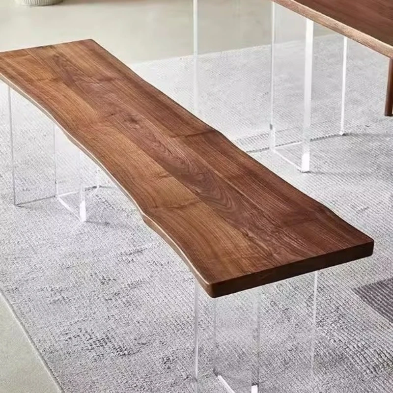 

Nordic acrylic solid wood shoe changing stool transparent suspended bench walnut ash wood bench household dining stool