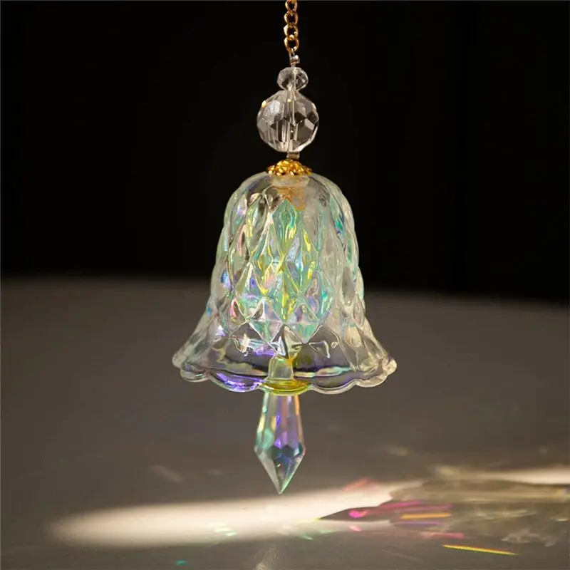 B84B Crystal Wind Chime Stained Glass Window Hanging Crystal Bell Chimes Sun Catcher for Home Room Decor Gift