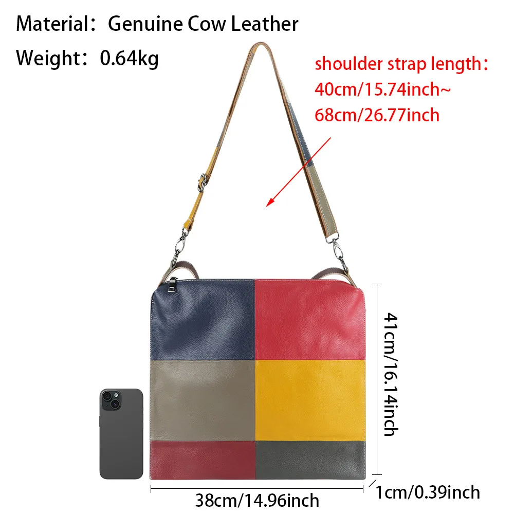 Royal Bagger Retro Color Patchwork Tote Bags Genuine Leather Thin Handbag Fashion Simple Shoulder Crossbody Bag for Women 2741